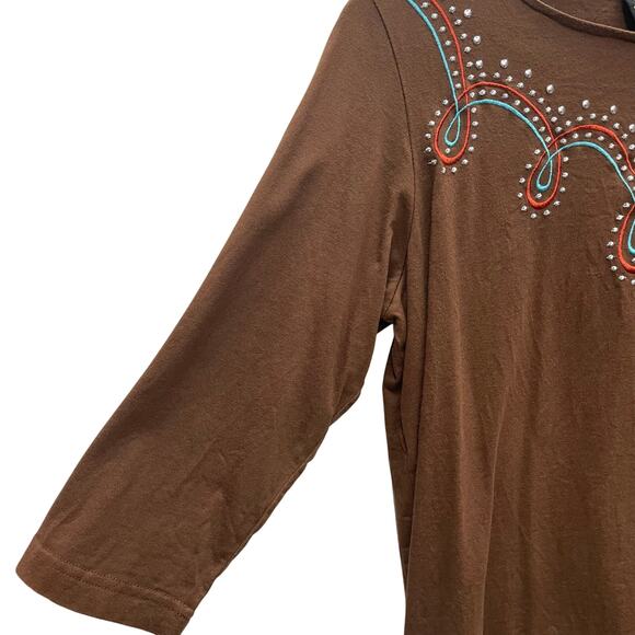 Bob Mackie Wearable Art Knit Pullover Embroidered Brads Size Medium - Picture 5 of 8